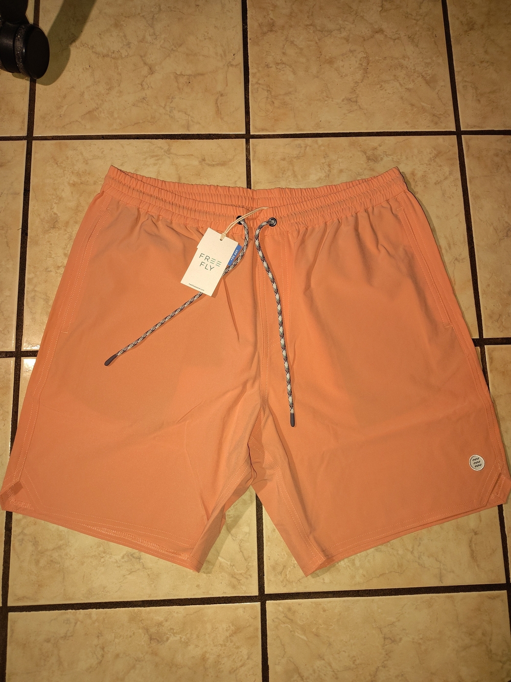 Free Fly Apparel Men's Coral-Orange Swim Trunks with Drawstring